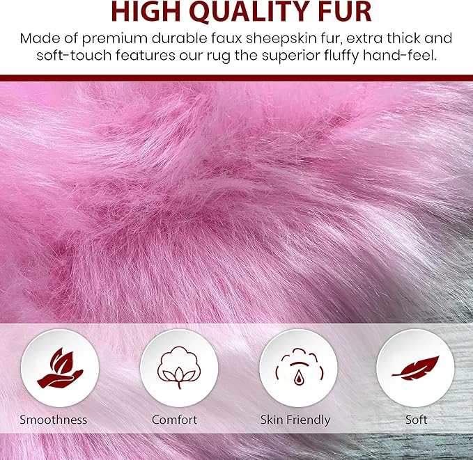 Free Shape Luxury Soft Fluffy Shag Area Rug Double 2'x6', 60x180cm - Vegan Fur Ultra Soft Indoor Carpet Nursery Rugs for Bedroom Home Decor, Pink