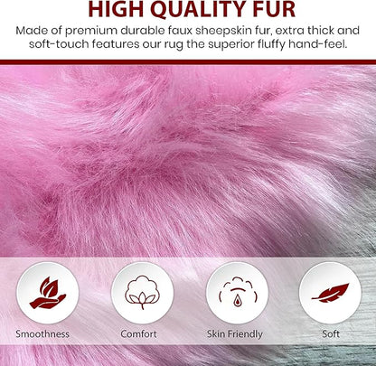 Free Shape Luxury Soft Fluffy Shag Area Rug Double 2'x6', 60x180cm - Vegan Fur Ultra Soft Indoor Carpet Nursery Rugs for Bedroom Home Decor, Pink