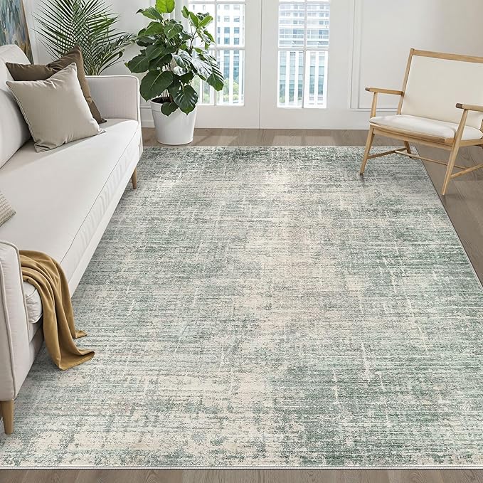 6x9 Area Rugs Living Room: Washable Large Neutral Green Rug Abstract Soft Modern Stain Resistant Indoor Floor Non-Slip Carpet for Bedroom Nursery Kids Office Playroom Dining Room Under Table Home