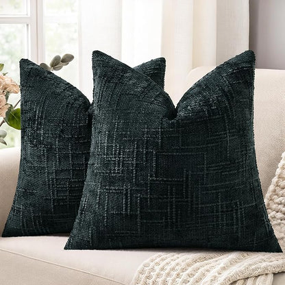 decorUhome Spring Black Chenille Throw Pillow Covers 20x20 Set of 2 Textured Slubby Couch Pillow Covers Farmhouse Accent Modern Neutral Decorative Pillow Cases for Bed Sofa Living Room