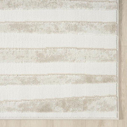 Abani Beige Area Rug - 4' x 6' - Living Room & Bedroom - Abstract Stripe Design - Indoor Use - Easy to Clean, Stain Resistant, Non-Shedding - Neutral Collection