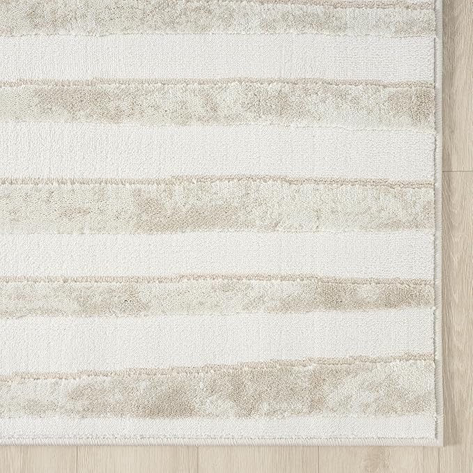Abani Beige Area Rug - 5' x 8' - Living Room & Bedroom - Abstract Stripe Design - Indoor Use - Easy to Clean, Stain Resistant, Non-Shedding - Neutral Collection
