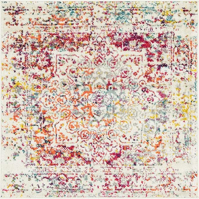 Rugs.com Arlington Collection Rug – 4 Ft Square Multi Medium-Pile Rug Perfect for Living Rooms, Kitchens, Entryways