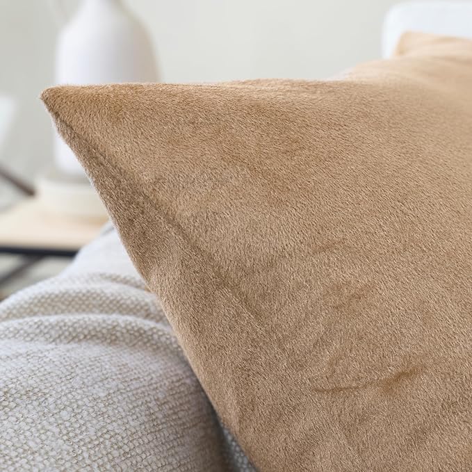 Encasa XO Velvet Throw Pillow Covers 18x18 in (45x45 cm) - Beige - Set of 2 No Inserts, Only Pack of 2 Cases | Soft Square Decorative Euro Shams Cushion Cover for Couch, Sofa
