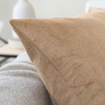 Encasa XO Velvet Throw Pillow Covers 18x18 in (45x45 cm) - Beige - Set of 2 No Inserts, Only Pack of 2 Cases | Soft Square Decorative Euro Shams Cushion Cover for Couch, Sofa