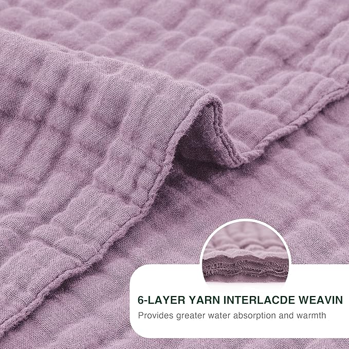Love's cabin 6 Layer 100% Cotton Muslin Blanket, 90"x90" Muslin Blanket Queen for Couch Bed, Lightweight and Breathable Cotton Gauze for Adult, Lavender