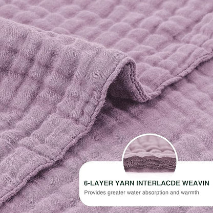 Love's cabin 6 Layer 100% Cotton Muslin Blanket, 108"x90" Muslin King Size Blanket for Bed Couch, Lightweight and Breathable Cotton Gauze for Adult, Lavender