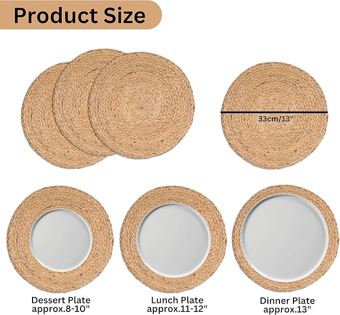Farmhouse Jute Braided Placemat Set of 4 - Round Hand Beaded Charger Placemat -Hand Made by Skilled artisans - A Beautiful complement to Your Dinner Table décor - Natural - 13 Inch Round