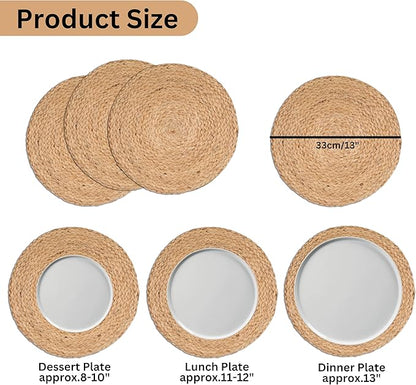 Farmhouse Jute Braided Placemat Set of 4 - Round Hand Beaded Charger Placemat -Hand Made by Skilled artisans - A Beautiful complement to Your Dinner Table décor - Natural - 13 Inch Round