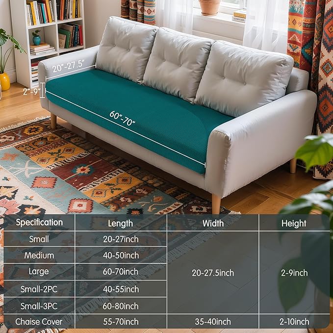 Hokway Couch Cushion Covers Stretch Cushion Covers Sofa Seat Cushion Slipcover Cushion Protector(Teal, Large)