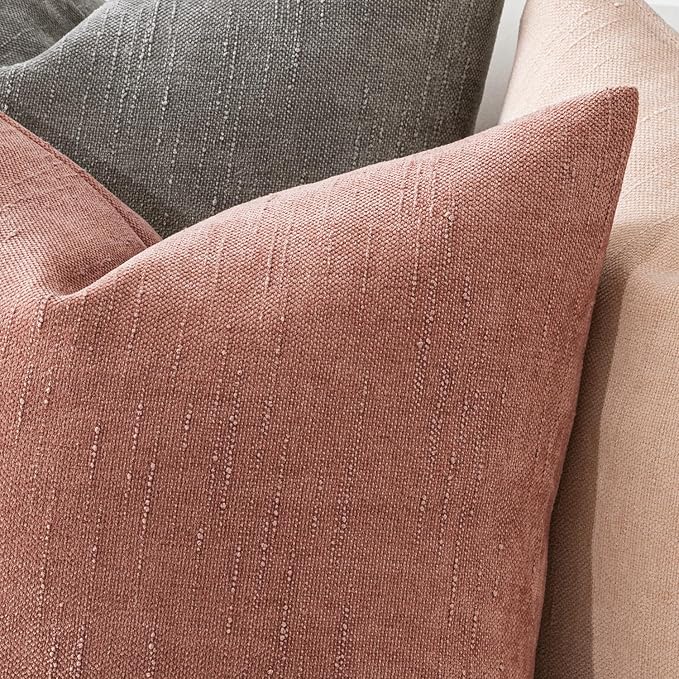 MIULEE Pack of 2 Decorative Throw Pillow Covers Soft Chenille Throw Pillows Solid Textured Cushion Covers for Spring Valentine's Day Couch Sofa Bedroom Living Room 20x20 Inch, Blush Pink