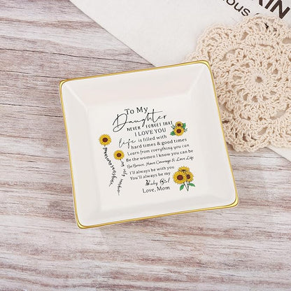 JoycuFF Daughter Birthday Gifts from Mom You are My Sunshine Christmas Mothers Day Gifts for Daughter Ceramic Ring Dish Jewelry for Her