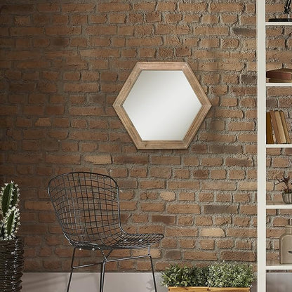 Stonebriar Decorative 24" Hexagon Hanging Wall Mirror with Natural Wood Frame and Attached Hanging Bracket, Rustic Farmhouse Decor for the Living Room, Bathroom, Bedroom, and Entryway Brown