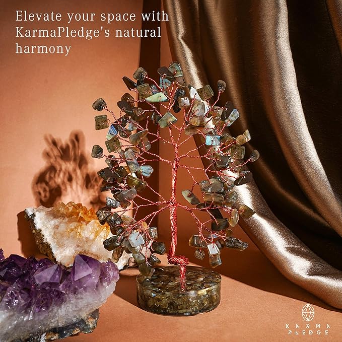 Crystal Tree for Home and Office Decor, Labradorite Chakra Healing Stones Handmade Feng Shui Bonsai Tree of Life for Positive Energy, Money, Good Luck, Christmas Decor, Birthday Gifts for Women, Mom