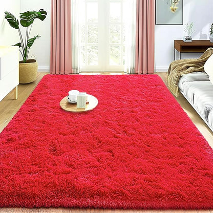 Super Fluffy Rug for Bedroom, 4x6 Shag Fuzzy Area Rug for Living Room Bedroom, Plush Soft Carpet for Girls Boys Kids, Non Slip Throw Rugs for Dorm, Modern Home Decor Aesthetic, Red