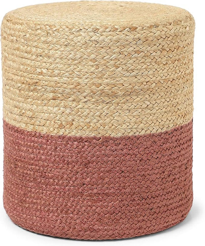 REDEARTH · Cylindrical Pouf Foot Stool Ottoman - Jute Braided Pouffe Poof Accent Sitting Footrest for Living Room, Bedroom, Nursery, Patio, Lounge Set of 2 (Natural Rust, 14.5"X14.5"X16")