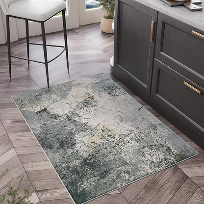 Small Rug with Abstract Pattern for Entryway Short Pile with Non-Slip Backing Throw Rugs, Foldable Kitchen Bathroom Rugs 2x3 FT Grey