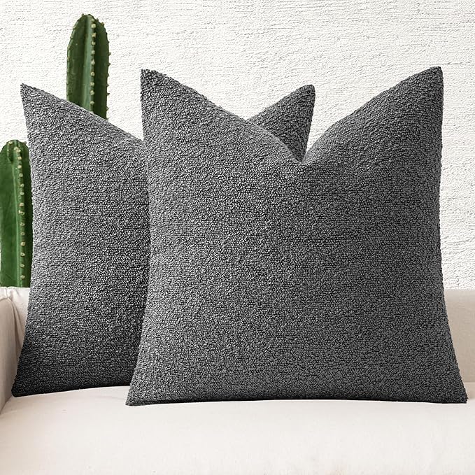 MIULEE 20x20 Inch Decorative Pillow Covers for Couch Bed Set of 2 Textured Boucle Neutral Winter Throw Pillows Dark Gray Accent Solid Cushion Pillowcases Sofa Livingroom Home Decor