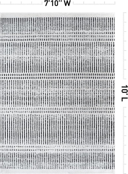 Rugshop Contemporary Stripe Lines High Traffic Living Room,Bedroom,Kitchen, Home Office Area Rug 7'10" x 10' Cream