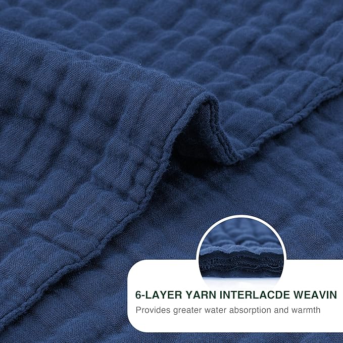 Love's cabin 6 Layer 100% Cotton Muslin Blanket, 50"x60" Throw Muslin Blanket for Couch Bed, Lightweight and Breathable Cotton Gauze for Adult, Dark Blue