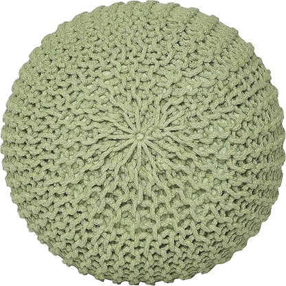 REDEARTH · Round Pouf Ottoman - Hand Knitted Cable Boho Poof Home Décor Pouffe Circular Footrest for Living Room - Nursery - Bedroom - Lounge 100% Cotton (19.5"x19.5"x14") - Kiwi, Set of 2