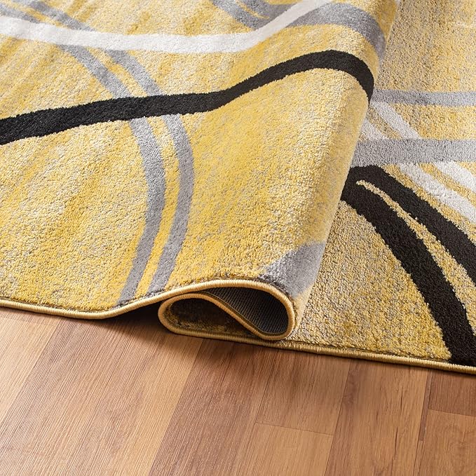Rugshop Wavy Circles Design Runner Rug, Fade-Resistant Carpet for Hallway, Entryway, or Kitchen, Yellow, 2' x 7'2"