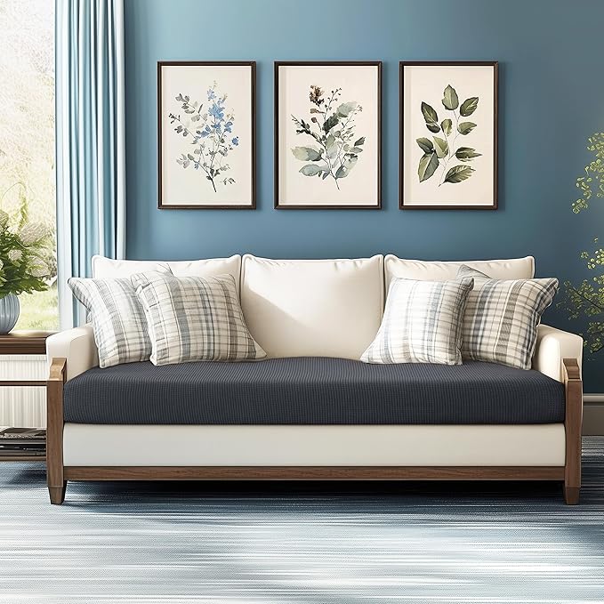 CHUN YI Large Couch Cushion Cover for 3 Sette Stretch Individual Replacement Sofa Seat Slipcover with Elastic Spandex Jacquard Fabric(Large,Grey)