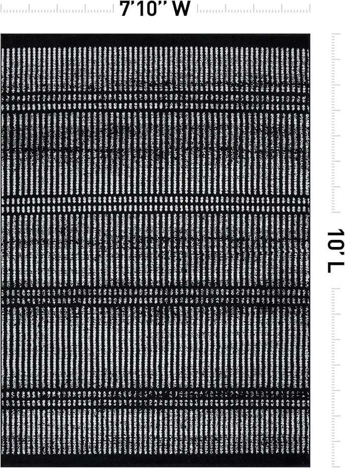 Rugshop Contemporary Stripe Lines High Traffic Living Room,Bedroom,Kitchen, Home Office Area Rug 7'10" x 10' Black