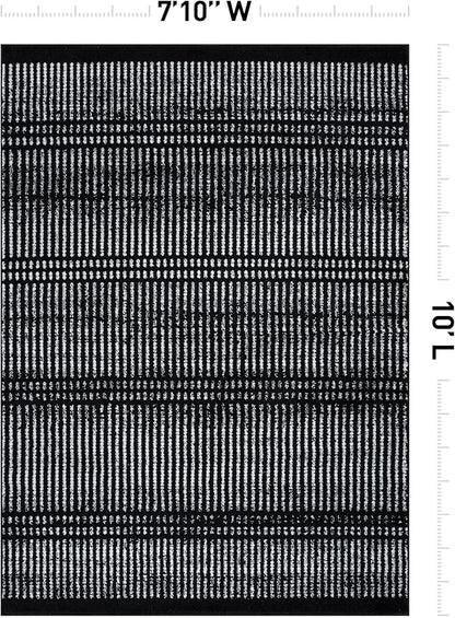Rugshop Contemporary Stripe Lines High Traffic Living Room,Bedroom,Kitchen, Home Office Area Rug 7'10" x 10' Black