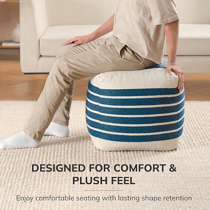 Anji Mountain 100% Handmade & Handcrafted Comfortable Home Décor Pouf Ottoman Footrest for Living Room, Bedroom, Nursery, Kidsroom, Patio Furniture - (20" x 20" x 20" - Sailor Blue)