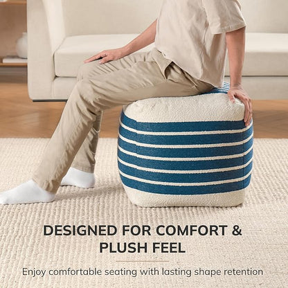 Anji Mountain 100% Handmade & Handcrafted Comfortable Home Décor Pouf Ottoman Footrest for Living Room, Bedroom, Nursery, Kidsroom, Patio Furniture - (20" x 20" x 20" - Sailor Blue)