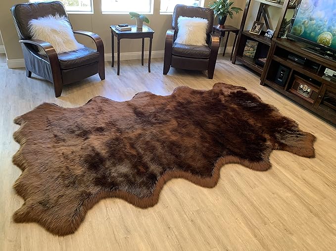 LAMBZY Faux Sheepskin Super Soft Hypoallergenic Silky Shag Rug for Living Room, Kids Room, Sofa (Decto 10 Pelts 6'x10', Brown)