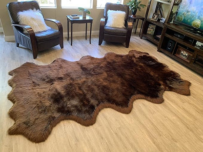 LAMBZY Faux Sheepskin Super Soft Hypoallergenic Silky Shag Rug for Living Room, Kids Room, Sofa (Decto 10 Pelts 6'x10', Brown)