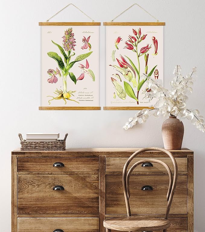 ABoby Vintage Flower Poster, Decorative Botanic Chart Wall Art Prints, Printed on Linen with Wood Frames, Ready to Hang