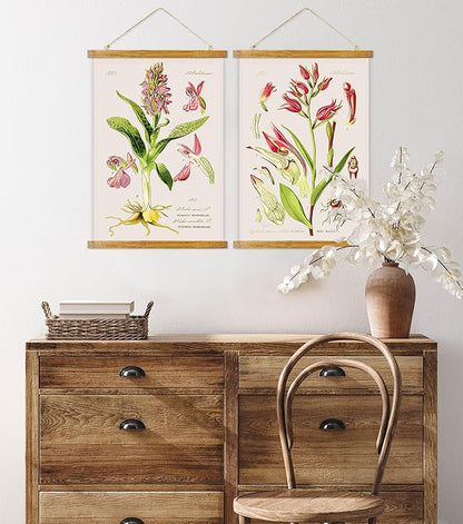 ABoby Vintage Flower Poster, Decorative Botanic Chart Wall Art Prints, Printed on Linen with Wood Frames, Ready to Hang