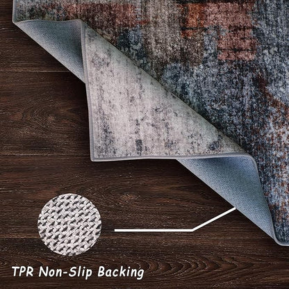 vivorug 5x7 Area Rugs - Ultra-Thin Washable Rug with Non-Slip Backing, Ideal for Living Room, Bedroom, Kitchen Floor Carpet - Modern Abstract, Easy Clean, Durable, Low Pile Gray/Rust