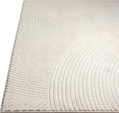 Abani Neutral Beige Area Rug 4' x 6' for Living Room, Bedroom - Zen Reiki Circles Pattern - Durable & Easy to Clean
