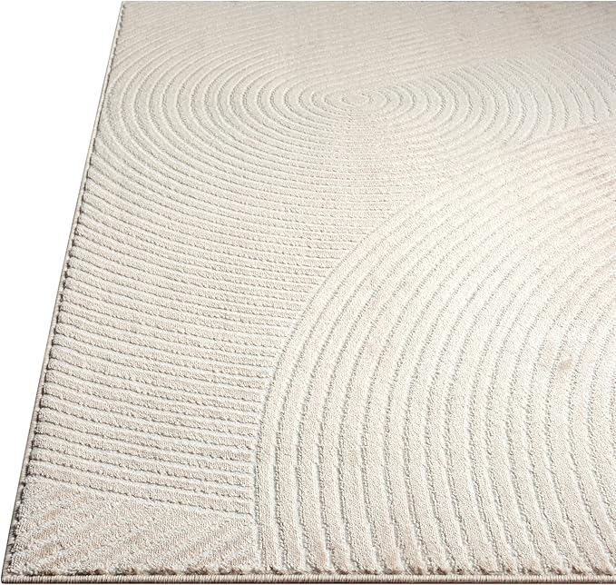 Abani Neutral Beige Area Rug 5' x 8' for Living Room, Bedroom - Zen Reiki Circles Pattern - Durable & Easy to Clean