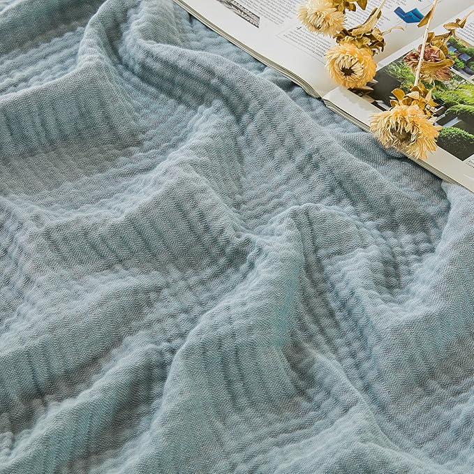 EMME Cotton Muslin Queen Blanket Bed Layering Bedspread Coverlet Breathable Gauze Soft Lightweight (Heather Teal, 90"x90")
