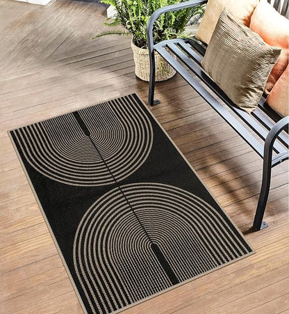 Easy Jute Rainbow Entryway Rug, 2.6x4 Black Washable Non-Slip Indoor Outdoor Doormat, Boho Farmhouse Neutral Kitchen Rug Modern Abstract Throw Rugs for Entrance Bedroom Bathroom