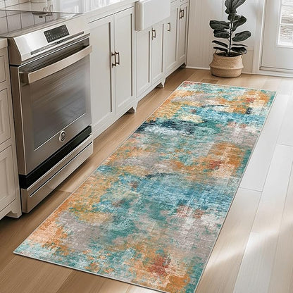 vivorug Runner Rug 2'x7' Machine Washable Non-Slip Runners for Hallways Kitchen Entryway Laundry Room Modern Abstract Carpet Hallway Runner, Rosy Clouds