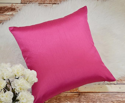 Aiking Home 26x26 Inches Faux Silk Square European Shams, Zipper Closure, Hot Pink (Set of 2)