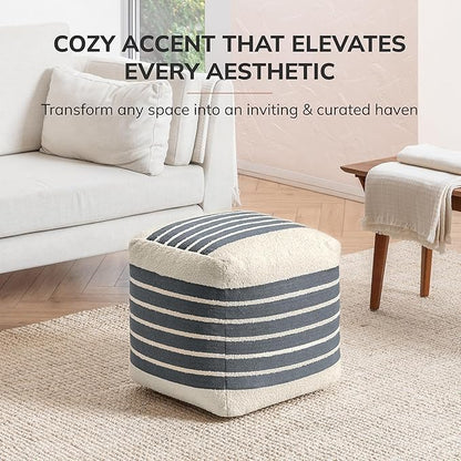 Anji Mountain 100% Handmade & Handcrafted Comfortable Home Décor Pouf Ottoman Footrest for Living Room, Bedroom, Nursery, Kidsroom, Patio Furniture - (20" x 20" x 20" - Gray Maze)
