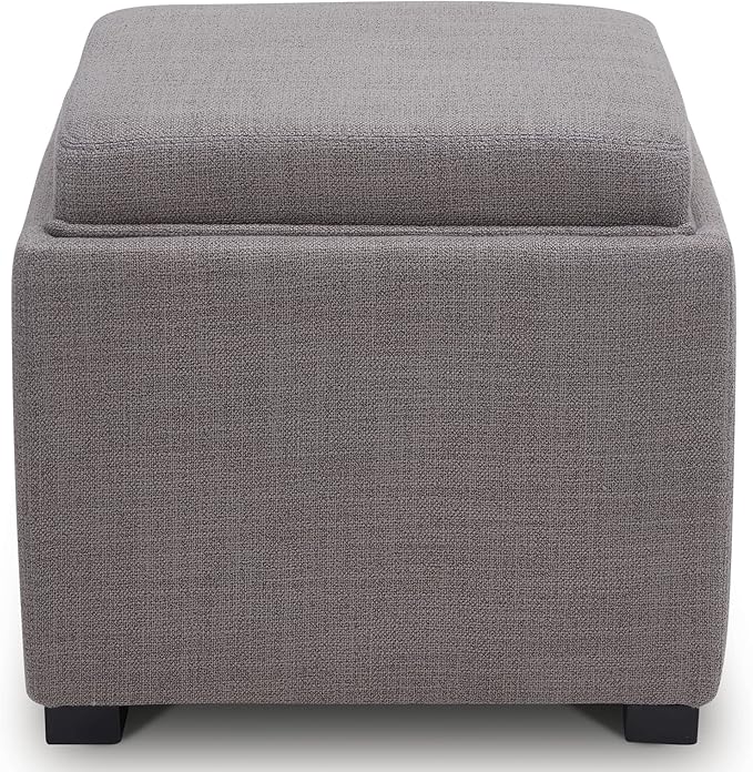 CHITA Storage Ottoman Cube with Tray Lid, Small Footstool with Storage, Square End Table for Living Room and Bedroom, Performance Fabric in Flint Grey