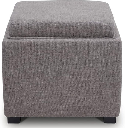 CHITA Storage Ottoman Cube with Tray Lid, Small Footstool with Storage, Square End Table for Living Room and Bedroom, Performance Fabric in Flint Grey