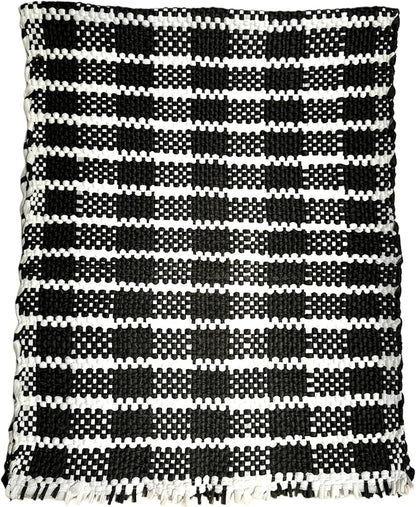 Handmade Mexican Chindi Rug-Colorful Washable Boho Rag Rug 5x2 ft Woven Runner for Kitchen, Bedroom, or Bath, Hippie Area Mat with Tassels, Mexican Style Floor Carpet-Rustic (Chekered Dark)