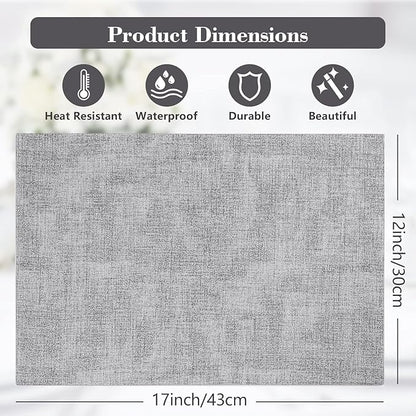 Faux Leather Placemats Set of 6,Heat Resistant Placemats for Dining Table, Easy Clean Non-Slip Place Mats, Waterproof Stain Resistant Wipeable Washable PU Table Mats, (Light Grey)