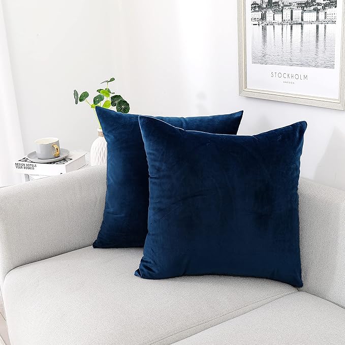NiNi ALL Decorative Throw Pillow Covers Velvet Dark Blue Cover 24x24 Inch Pack of 2 Navy Blue Cushion Covers Soft for Couch Sofa Bedroom Living Room