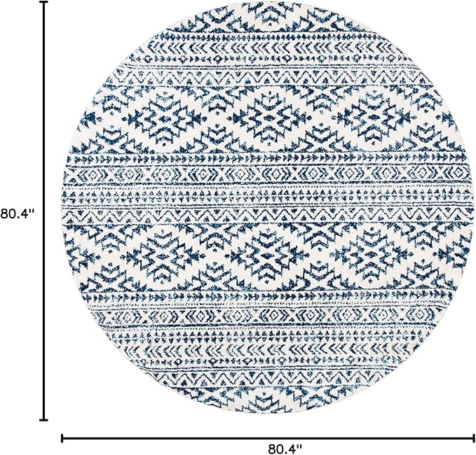 SAFAVIEH Tulum Collection Area Rug - 6'7" Round, Ivory & Navy, Moroccan Boho Tribal Design, Non-Shedding & Easy to Clean, Ideal for Living Room, Bedroom, Dining Space (TUL272D)