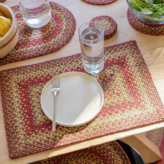 Homespice Cider Barn Dining Placemats, Warm Country Rustic Decor, Set of 6, Red - 13x19 Rectangle Table Mats - Vibrant Colors, Durable, Easy to Clean and Protects Furniture